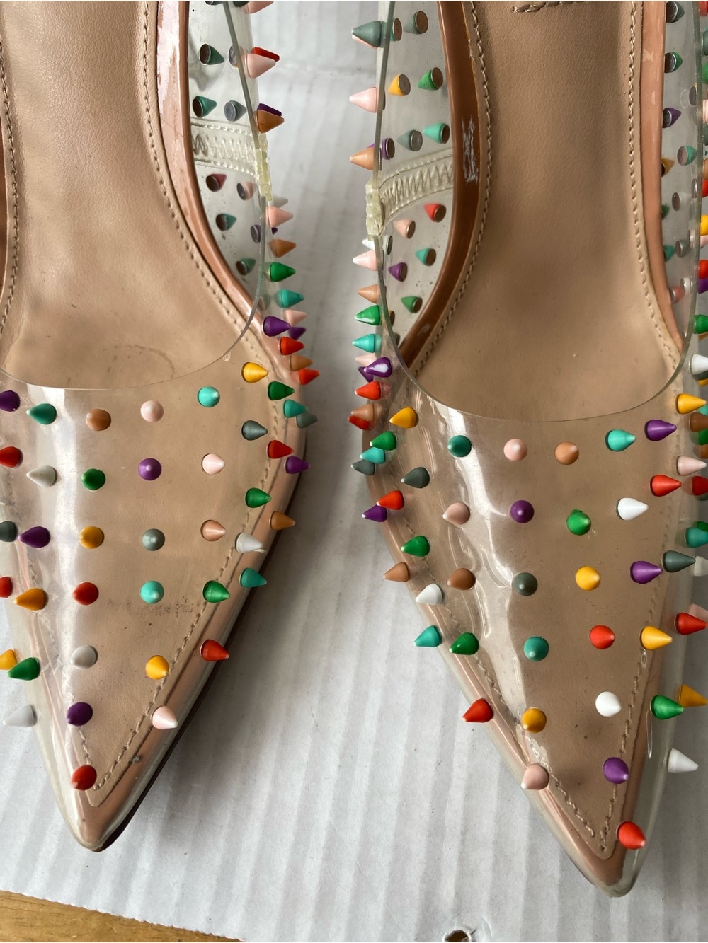 Steve Madden Vala-S Clear Rainbow Spiked Stiletto Heels Nude Pumps Size 8M - Picture 12 of 15